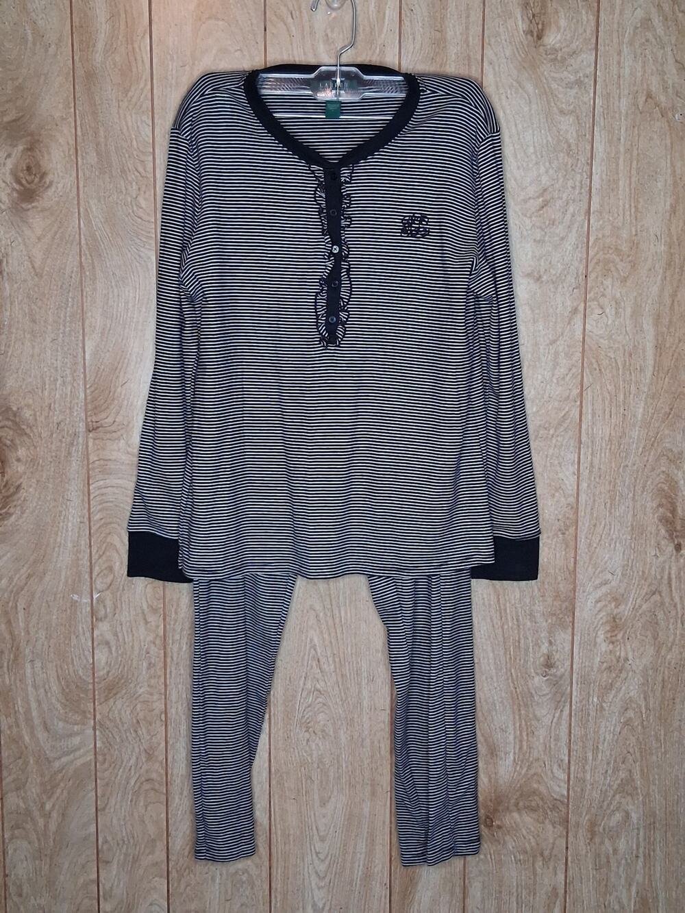 Ladies Lauren Ralph Lauren Black and White Striped Jersey Pajama Set Size Large